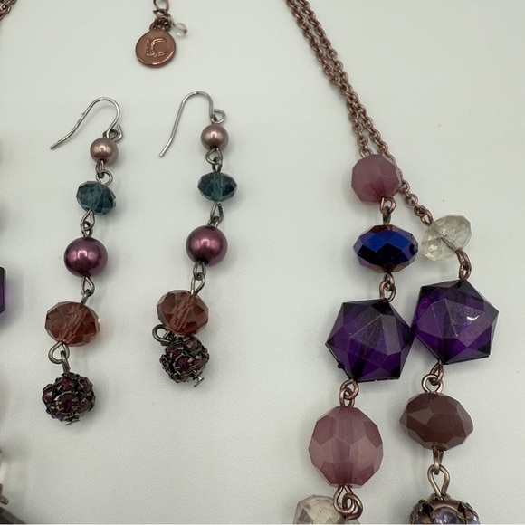 Vintage Liz Claiborne Elegant Sparkly Purple Beaded Necklace and Earring Set - Picture 9 of 9